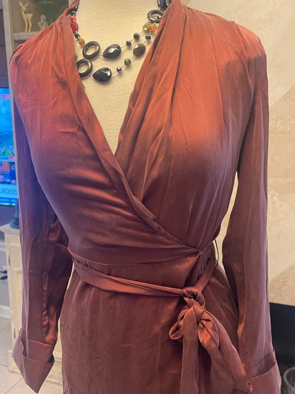 Reiss Designer 100% Silk Robe SMALL Coquette Maxi Long Mulberry Color Luxury - Picture 3 of 11